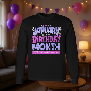 T-shirt à manches longues et col rond pour adultes, en coton, unisexe, promotionnel, « Janvier est mon mois d'anniversaire » - Product Image 3