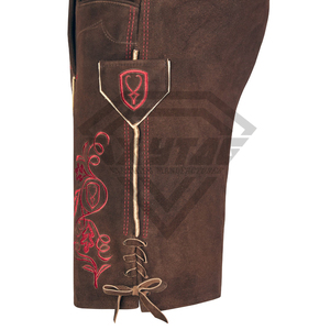 Pantalones Cortos de Cuero Auténtico Estilo Bávaro para Hombre con Bordado Rojo, Traje Tradicional Alemán para Oktoberfest - Product Image 4