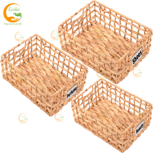 Customizable Portable Open Weave Water Hyacinth <b>Storage</b> <b>Basket</b> with Chalkboard Label for Home Use in Vietnam - Product Image 2