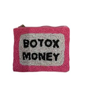 Elegant Fancy Designer Handmade <b>Pink</b> White Beaded Square Shape Glass Beads BOTOX MONEY Coin <b>Purse</b> Stylish Premium Embroidery - Product Image 1