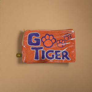 Monedero pequeño deportivo hecho a mano con estilo, monedero con cuentas de mano florales abstractos, cremallera marrón roja, motivos amarillos y blancos, fiesta de noche - Product Image 6