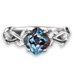 Anillo de compromiso de Alejandrita con corte de cojín de Plata de Ley 925, anillo de boda de oro blanco de naturaleza única - Product Image 1