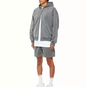 OEM personnalisé 500 gsm coton lourd éponge français vintage tissu vieilli patchs logo broderie lavage à l'acide sweats à capuche zippés - Product Image 5