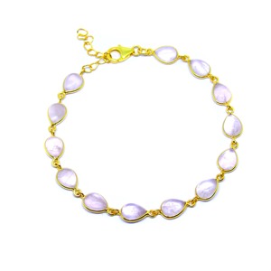 Lujo moda 925 plata esterlina cuarzo rosa piedras preciosas encanto boda señoras desgaste pulsera de cadena de eslabones - Product Image 1