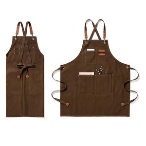 Tabliers de cuisine sans manches en toile de coton, personnalisés, hydrofuges, à bretelles croisées, robustes, avec grandes poches réglables - Product Image 5