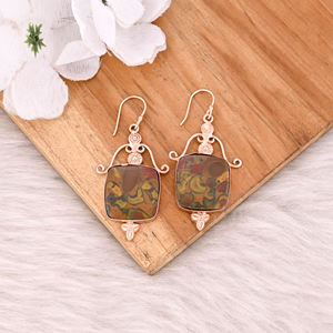 Pendientes de Piedras Preciosas de Jaspe Frutal Estilo Boho, Nueva Llegada, Pendientes Colgantes de Latón Chapado en Oro Rosa, Joyería de Regalo para Mujer - Product Image 2