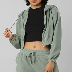 Chaqueta deportiva de manga larga con estampado bordado para mujer, OEM diseño personalizado, Sudadera corta con cremallera completa, sudadera deportiva de talla grande, transpirable y lavada - Product Image 4