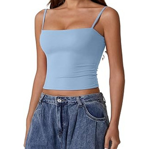 Camiseta ajustada recortada de manga corta para mujer, Camisetas básicas informales de entrenamiento sin mangas, camisetas sin mangas de verano para mujer hechas por vestido deportivo - Product Image 3