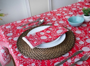 Handmade Modern Indian 100% Cotton <b>Tablecloth</b> Customizable <b>Square</b> 6 Seater 60x90'' Customized Color Floral Block Print Design Mi - Product Image 4