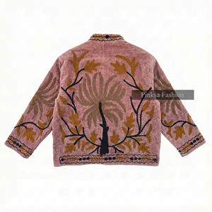 Suzani Bohème en Velours Brodé à la Main, Motif Floral Ethnique, Écologique, Respirant, Séchage Rapide, Luxe pour Femme, Automne Hiver - Product Image 6