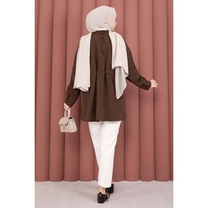Chemise en popeline Alin décontractée à taille ajustable et boutonnée, taille XL, en viscose, avec logo imprimé, style simple et tendance pour les saisons d'été et d'automne - Product Image 4