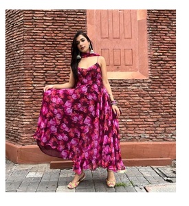 Robe en faux Georgette avec imprimé de fleurs et manches pour jolies filles, tendance 2022 - Product Image 1