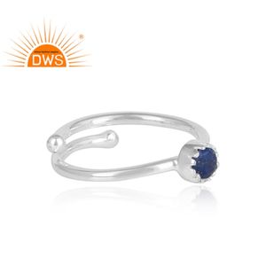 Diseño hecho a mano plata fina lapislázuli natural piedra preciosa anillo ajustable fabricante de joyería personalizada - Product Image 4