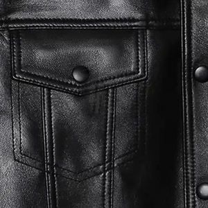 Classic Black Leather <b>Trucker</b> <b>Jacket</b> for <b>Men</b> Genuine Leather Casual Outerwear with Button Front and Dual Chest Pocket Design - Product Image 5