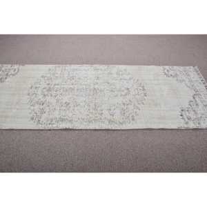 Turkish Vintage Runner Rug 3x7,<b>9</b> ft, Gray White Plants & trees Rug - Product Image 3