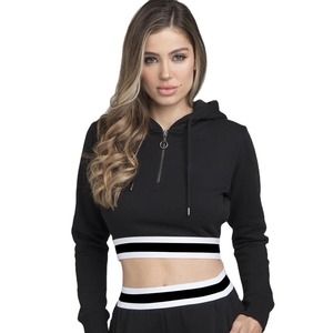 OEM Custom Ladies Cropped Hoodie Pullover Shoulder <b>Crop</b> <b>Top</b> Hooded Sweatshirt Light Knitted Printed Casual Long Sleeve Gym - Product Image 4