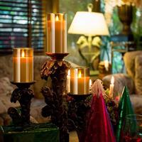 Pilier réaliste en verre ambré à piles sans flamme à LED 6 "x 3" simple avec flamme mobile et télécommande pour la maison