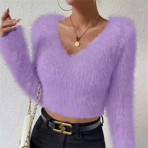 Casual Sexy Tank Tops mujer manga corta Mini suéter Top tejido pulóver transpirable cuello en V estilo Formal hecho liso - Product Image 1