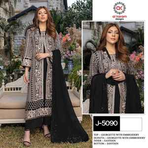 Traje Salwar Kameez con bordado pesado de estilo indio y pakistaní con Georgette Fore Side Lace Sequence Work Dupatta - Product Image 5