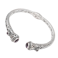 Brazalete de Plata de Ley 925 hecho a mano artesano bohemio con amatista, joyería religiosa cristiana para regalos, precio al por mayor a granel