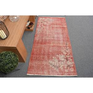 Alfombra de lana de retazos vintage de 2,8x5,9 pies, alfombra de tejido plano turco para sala de estar, roja y beige con respaldo de látex - Product Image 1