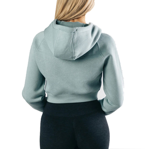 Fleece personalizado en blanco de las mujeres gota hombro recortado Sudadera con capucha Crop Top Sudadera con capucha de alta calidad más tamaño sudaderas con capucha de las mujeres - Product Image 2