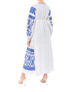 Ukrainian Embroidered Full Puff Sleeves <b>Long</b> Embroidered Ukrainian Occasion Wear <b>Long</b> Belted <b>Dress</b> - Product Image 2