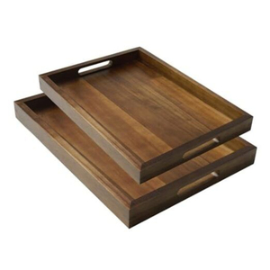 Bandeja de Servir de Madera de Acacia Maciza de Gran Calidad con Asas de Metal Dorado, Plato de Servir Rectangular de Madera Natural a Precio Razonable - Product Image 3
