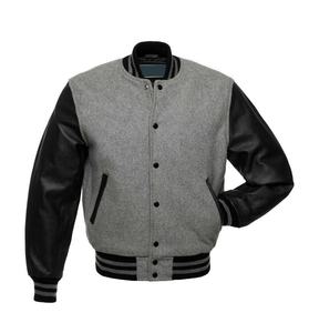 Personality Trend Couple <b>Coat</b> Baseball Street Custom <b>Men</b> and Woman Letterman Jackets <b>Grey</b> <b>Wool</b> Boda With Rel Leather Sleeves - Product Image 2