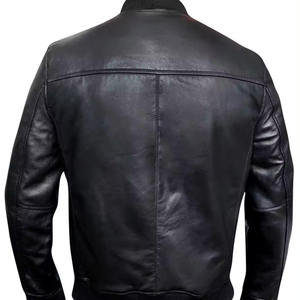 Veste en cuir véritable pour homme avec revêtement personnalisé, col montant respirant avec logo frontal, style vintage - Product Image 3