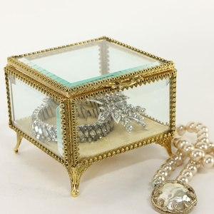 Caja de almacenamiento de vidrio biselado con acabado dorado Fabricación y proveedor de tamaño personalizado Fabricación de cantidades a granel Caja de almacenamiento de vidrio biselado - Product Image 4