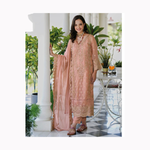 2024 nouvelle mode pakistanaise marque été pelouse Collection haute qualité soie brodé travail costumes et Salwar pour dames - Product Image 4