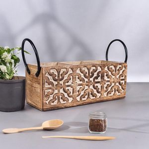 Support de cuillère à couverts non pliant en bois brun à quatre couches moderne et polyvalent Support de rangement pour vaisselle multi-usages - Product Image 2