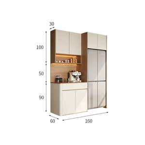 Meuble de cuisine moderne avec réfrigérateur intégré, comptoir à café, étagères ouvertes, rangement dissimulé et design efficace - Product Image 6