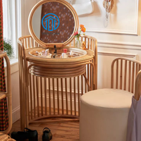 Le plus récent ensemble unique de vanité et de tabouret en rotin naturel fait à la main de meilleure qualité pour la décoration de la maison fabriqué au Vietnam grossiste