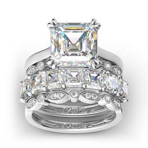 Jeulia 4-Piece Asscher Cut Sterling Silver Ring Set with <b>Diamond</b> and Zircon - Product Image 1