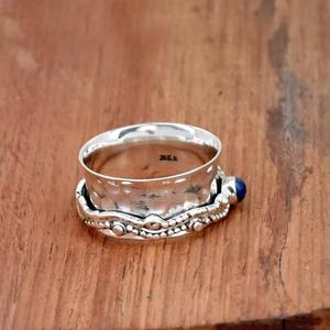 Lapis Lazuli <b>Spinner</b> <b>Ring</b> Hammered Chunky Silver Engraved Boho Statement Meditation <b>Ring</b> Gift for Her - Product Image 4
