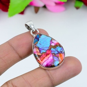 Colgante de Joyería Artesanal de Estilo Bohemio para Mujer, con Piedra Turquesa y Cobre, Plata de Ley 925 con Baño de Rodio, Solitario - Product Image 4