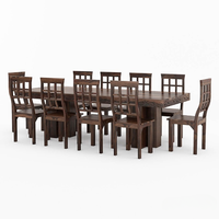 Table à manger pliante convertible en teck massif artisanal moderne pour 10 personnes avec double piétement, idéale pour la maison, l'hôtel ou l'appartement
