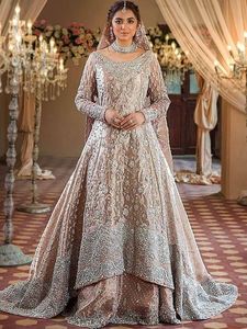 NEW STUNNING INDIAN/PAKISTANI HEAVY BRIDAL LONG <b>KURTA</b> WITH LEHENGA DRESS Embellished WITH CRYSTAL GLASS BEADS,STONE,DABKA Work @ - Product Image 2