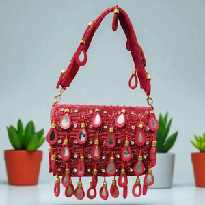 Bolso de Mano de Resina de Diseño Premium con Patrón de Media Luna de Perlas, Bolso Casual para Fiestas, Bodas y Eventos Nocturnos para Damas - Product Image 1
