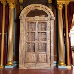 Porte en bois massif artisanale vintage, panneaux sculptés, cadre original, design d'art traditionnel himalayen, Rajasthan, pour chambre à coucher, salon - Product Image 1