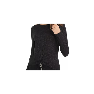 Top casual a costine scintillante per bambini Planet Gold, taglia extra small nero con design a nodo frontale - Product Image 2