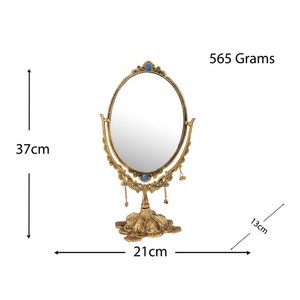 Gương Trang Điểm Cổ Điển Gương Mỹ Phẩm Để Bàn Hình Bầu Dục Gương Xoay Hai Mặt Với Chân Đế Khung Dập Nổi Kim Loại Trang Trí - Product Image 3