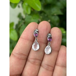 Pendientes de Plata 925 con Cuarzo Rosa y Granate, Accesorio de Moda - Product Image 1