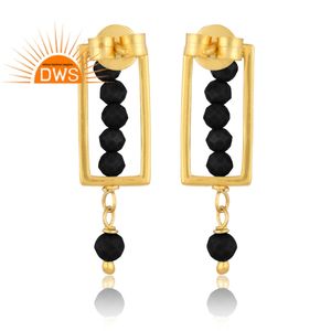 Best Selling Sterling Silver 18K Gold Plated Natural Black <b>Onyx</b> Beaded Gemstone Dangle <b>Earring</b> Custom Jewelry Manufacturer - Product Image 4