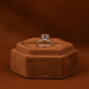 Fashionable Solitaire Blue <b>Emerald</b> Cut Lab Grown Diamond With Tiny Round Cut Diamond Halo Engagement <b>Ring</b> in 18KT Solid Gold - Product Image 3