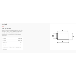 Grille de retour en aluminium blanc peint Tecnosystemi avec 45 ailettes fixes inclinées, complète avec plenum - Product Image 2