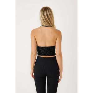 เสื้อผู้หญิงคอวีประดับเลื่อมสีดำด้านหลัง - Product Image 5