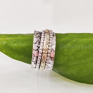 Anneau de méditation Spinner Band Bague de pouce pour femme en argent sterling 925 Fidget Bijoux faits à la main Anxiété de Noël Bague Spinner pour homme - Product Image 1